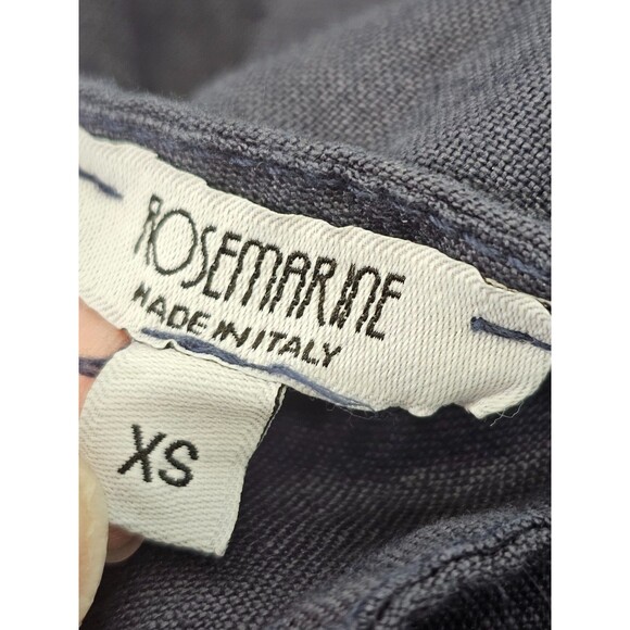 ALK Women's XS Rosemarine Navy Blue Crochet Hem 100% Linen Tie Back Shift Dress - Picture 6 of 6